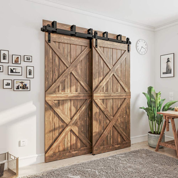 Lazio LAZ Sliding Double Bypass Double Door Barn Door Hardware Kit